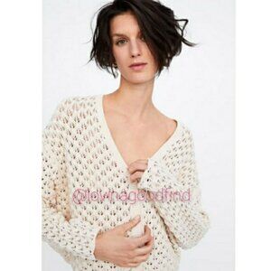 Zara Open Knit Textured Cream Cardigan NWOT sz M